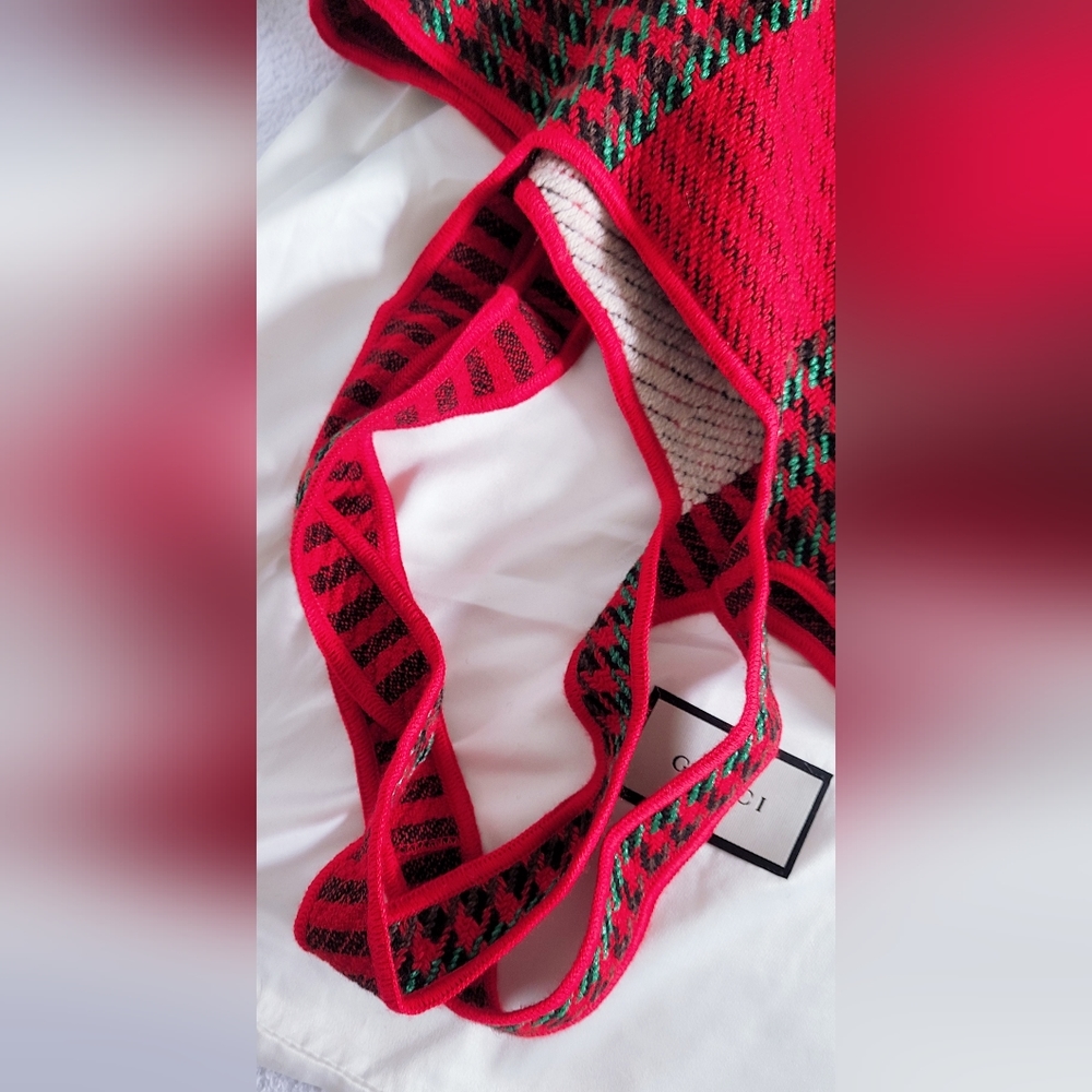 Authentic Gucci cauliflower embroidered houndstooth and stripe Wool tote bag - Picture 13 of 16